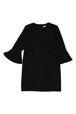 Black polyester-blend crewneck pullover flounce sleeve shift dress
