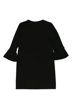Black polyester-blend crewneck pullover flounce sleeve shift dress