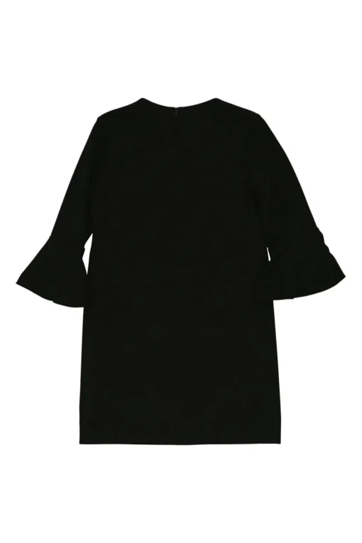 Black polyester-blend crewneck pullover flounce sleeve shift dress