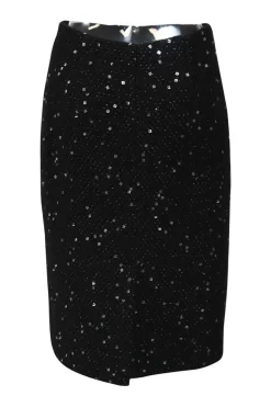 Black polyester-blend fantasy bouclé tweed tailored pencil skirt
