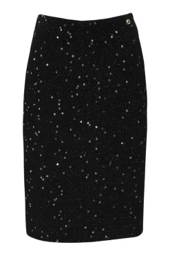 Black polyester-blend fantasy bouclé tweed tailored pencil skirt