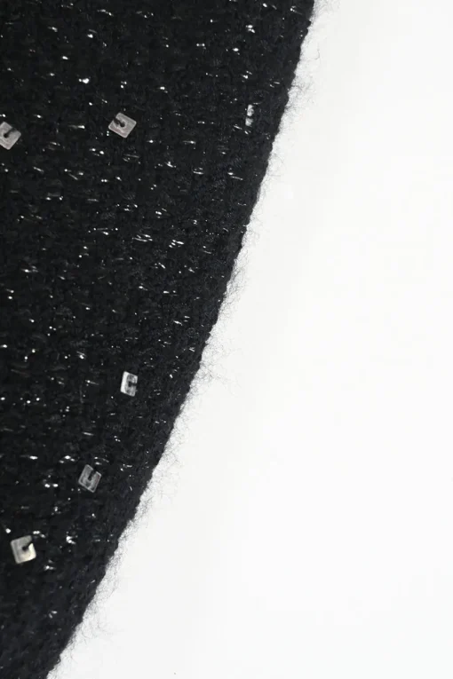 Black polyester-blend fantasy bouclé tweed tailored pencil skirt