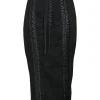 Black polyester-blend floral jacquard pull-on high-rise lace-up midi pencil skirt