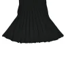 Black polyester-blend interlock plissé knit pull-on A-line skirt with logo jacquard waistband