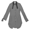 Black polyester-blend pinwheel houndstooth knot-back shirt dress with rounded leather dagger collar
