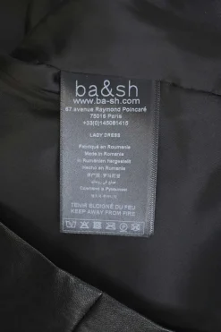 Black polyurethane-blend faux leather bateau neck mini dress with keyhole back with blouson sleeves