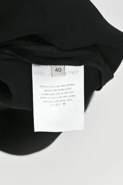 Black rayon-blend shift with oversized gathered tulip sleeve