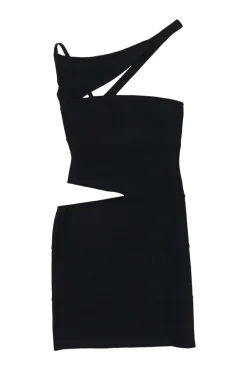 Black rayon-blend Vivien one-shoulder cutout mini sheath bandage dress