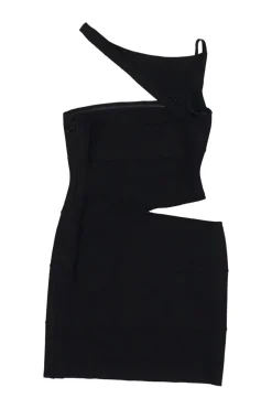 Black rayon-blend Vivien one-shoulder cutout mini sheath bandage dress