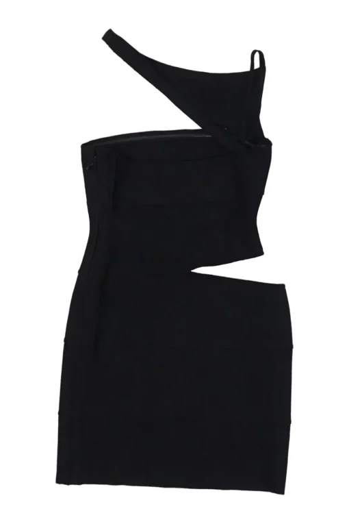 Black rayon-blend Vivien one-shoulder cutout mini sheath bandage dress