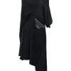Black reworked cotton bias-cut funnel collar dolman sleeve asymmetric handkerchief midi deadstock T-Shirt dress