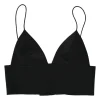 Black satin bustier crop top with adjustable spaghetti straps