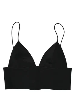 Black satin bustier crop top with adjustable spaghetti straps