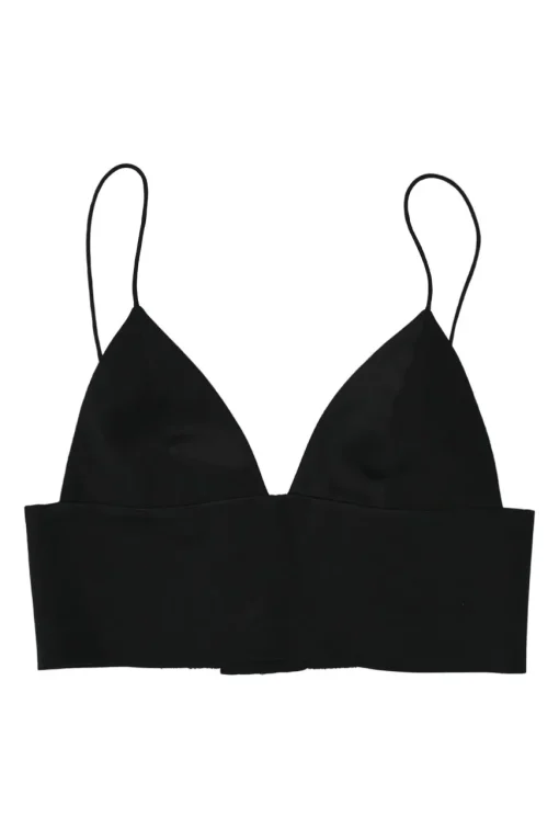 Black satin bustier crop top with adjustable spaghetti straps