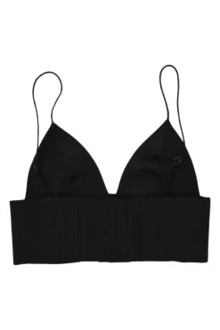 Black satin bustier crop top with adjustable spaghetti straps