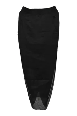Black semi-sheer cotton pull-on high-rise tulip midi skirt with elasticated waistband