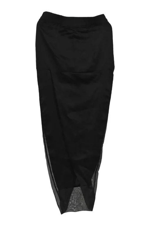 Black semi-sheer cotton pull-on high-rise tulip midi skirt with elasticated waistband