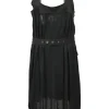 Black semi-sheer draped rayon pinafore dress