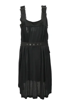 Black semi-sheer draped rayon pinafore dress