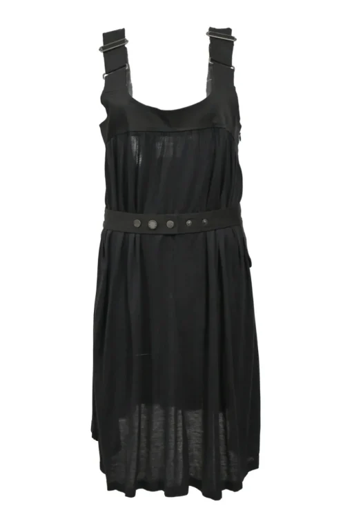 Black semi-sheer draped rayon pinafore dress