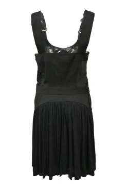 Black semi-sheer draped rayon pinafore dress