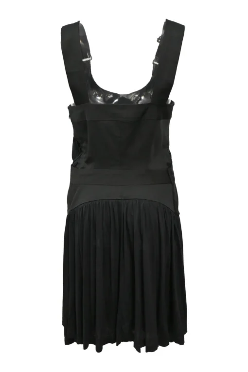 Black semi-sheer draped rayon pinafore dress