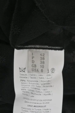 Black semi-sheer embroidered polyamide tulle pullover blouse with smocked bishop sleeves and keyhole back