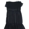 Black semi-sheer polyester georgette tiered blouson slip dress with fixed spaghetti straps