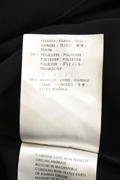 Black semi-sheer polyester georgette band collar button-front shirtdress with leather ruffle hem
