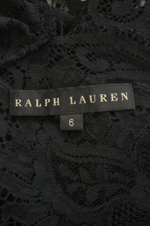 Black semi-sheer polyester floral eyelash lace sweetheart blouse with scalloped hem