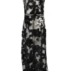 Black sequin-embellished silk tulle peek-a-boo jewel neck gown with contrasting slip insert