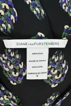 Black silk abstract floral print tie-waist pussy-bow shirt dress
