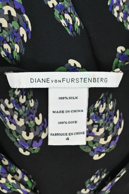 Black silk abstract floral print tie-waist pussy-bow shirt dress