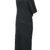 Black silk open-gauge flat rib Cilvana one-shoulder column knit dress
