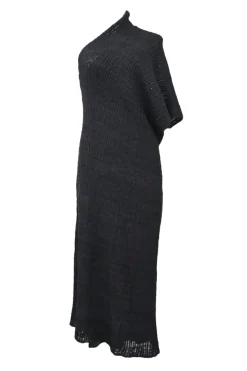 Black silk open-gauge flat rib Cilvana one-shoulder column knit dress
