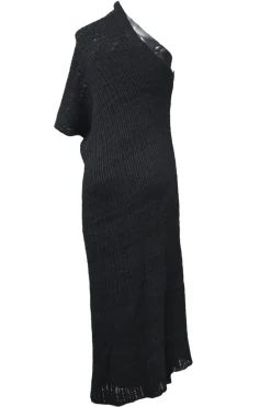Black silk open-gauge flat rib Cilvana one-shoulder column knit dress