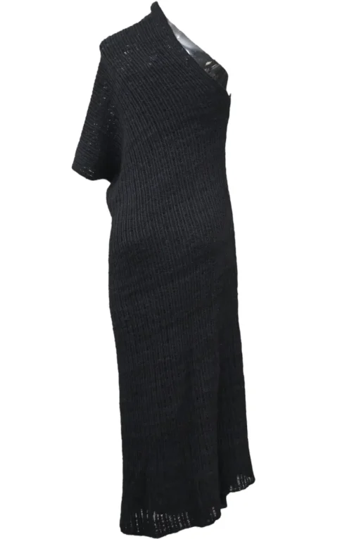 Black silk open-gauge flat rib Cilvana one-shoulder column knit dress
