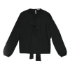 Black silk pussy-bow blouse with keyhole back