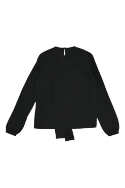 Black silk pussy-bow blouse with keyhole back