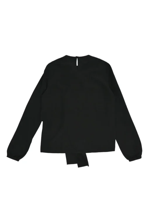 Black silk pussy-bow blouse with keyhole back