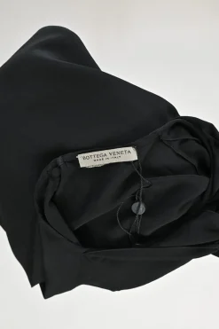 Black silk pussy-bow blouse with keyhole back