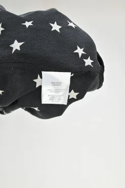 Black silk star print classic collar button-front shirt with chest cargo pockets