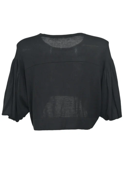 Black silk-blend crewneck pullover cropped knit top with high-low hem