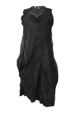 Black silk-blend mixed-media sleeveless shift dress