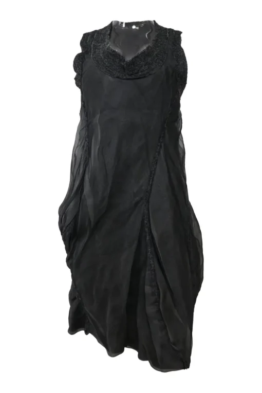 Black silk-blend mixed-media sleeveless shift dress