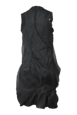 Black silk-blend mixed-media sleeveless shift dress