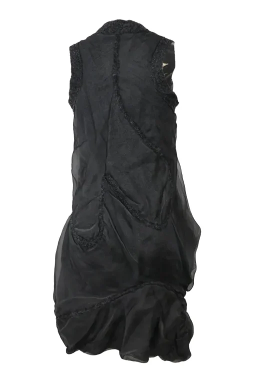 Black silk-blend mixed-media sleeveless shift dress