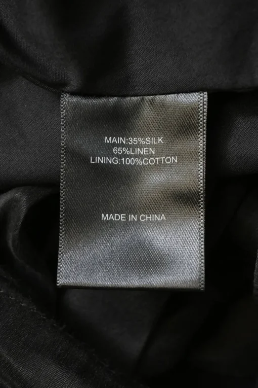 Black silk-linen blend Mimosa balloon sleeve tie-waist mini dress with gathered neckline and cutout back