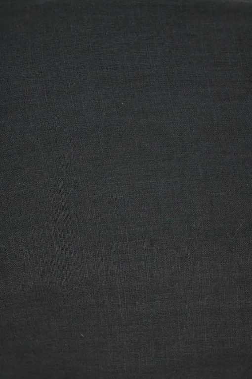 Black smocked linen Atlanta midi A-line dress with flounce cuff blouson sleeves