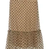 Black tiered semi-sheer flocked polka dot mesh pull-on midi illusion A-line midi skirt
